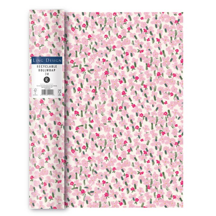 Wrapping Paper Gift 3metre Flowers Pink Eco Eco for wholesale by Penny Kennedy Ltd