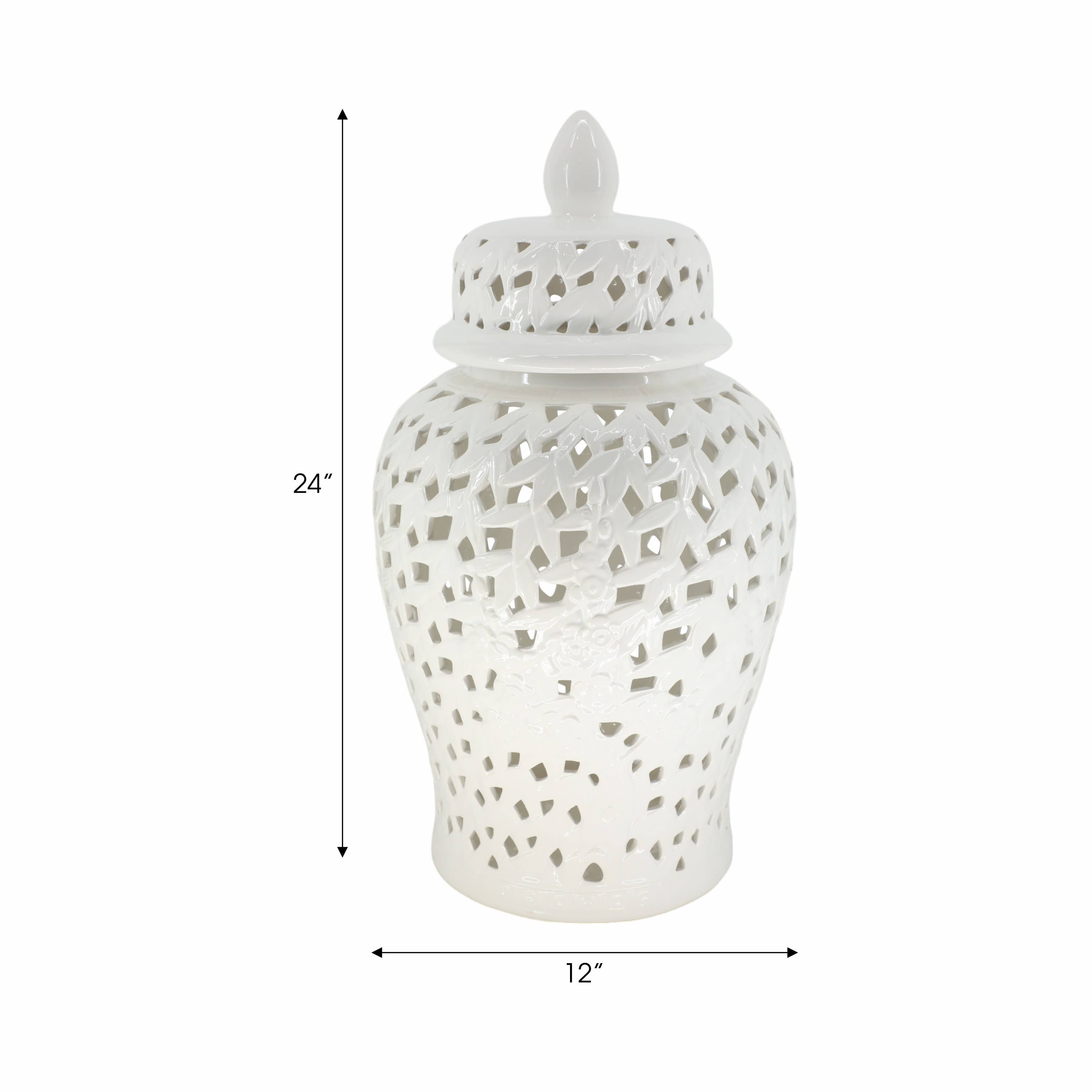 Sagebrook Home - Wholesale Decorative Jar - Decorative Jar - White Ceramic Pierced Cut-Out, 24 in.1