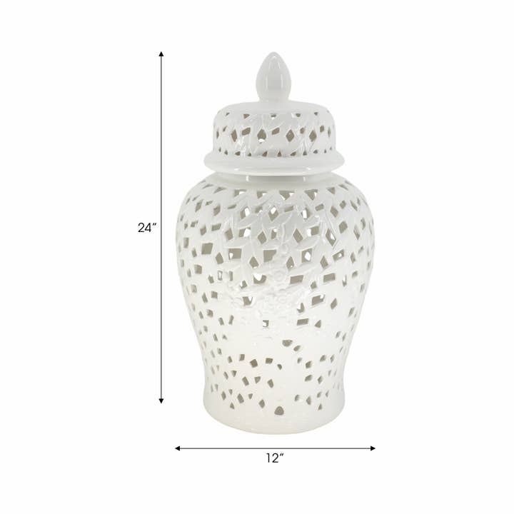 Sagebrook Home - Wholesale Decorative Jar - Decorative Jar - White Ceramic Pierced Cut-Out, 24 in.1