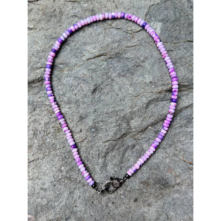Purple Sugilite Opal Beaded Necklace with Diamond Clasp for wholesale by ILISSA MICHELE JEWELRY
