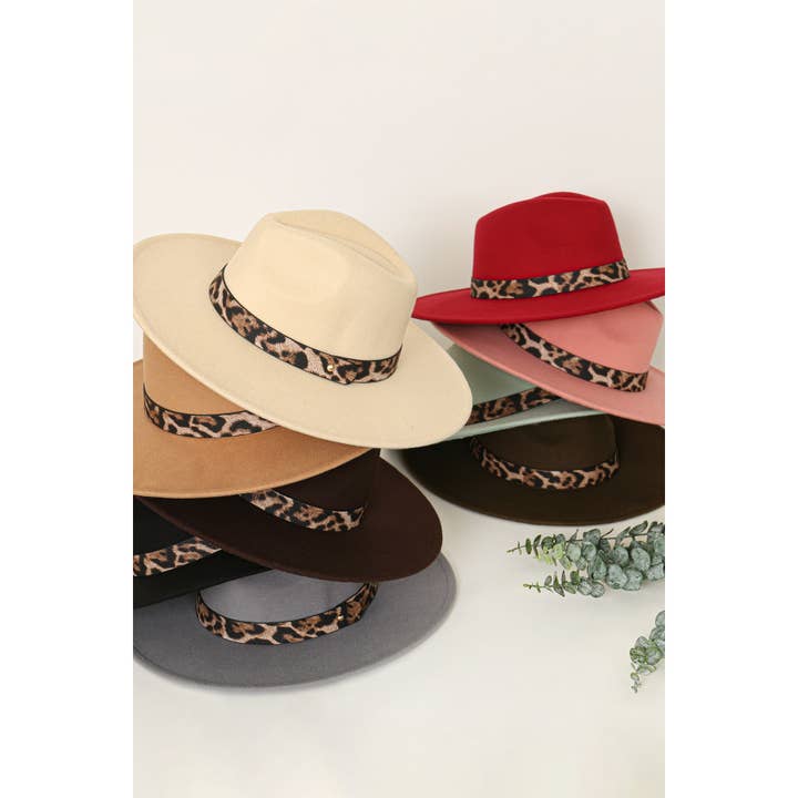 Pink Irene Wholesale - Wholesale Fedora - Women's - FELT FASHION BRIM HAT WITH LEOPARD ACCENT8