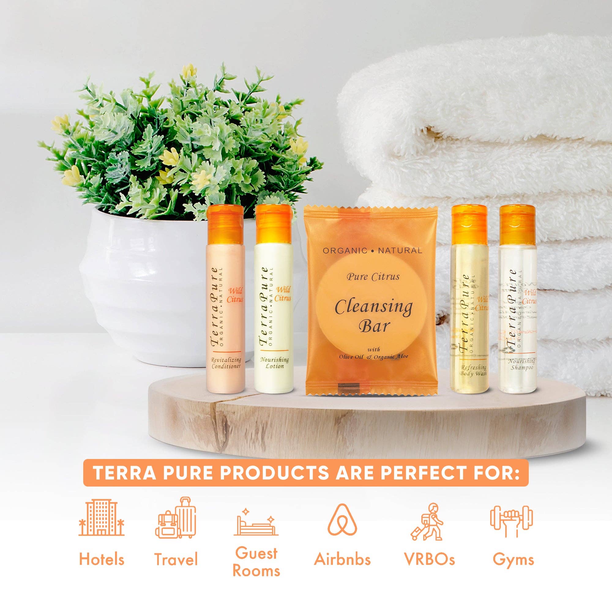 Diversified Hospitality Solutions - Wholesale Set met bad- en lichaamsproducten - Terra Pure Wild Citrus Hotel Formaat Toiletartikelen Set | All-In-Kit Voorzieningen Voor Hotels, Airbnb & Verhuur | 30 ml Hotel Shampoo & Conditioner, Douchegel, Lotion & 30 g Zeep | (300 stuks)1