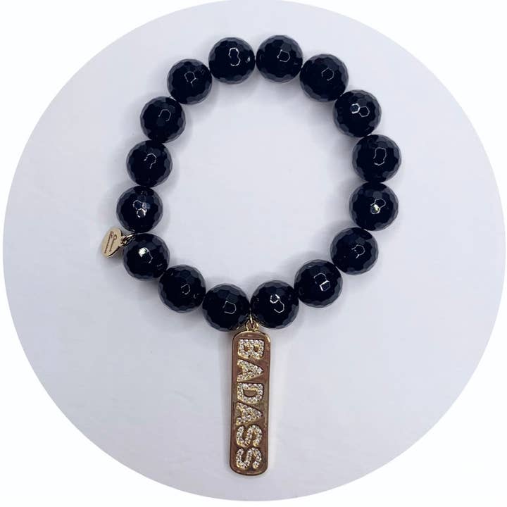 Black Onyx with Gold "Badass" Pendant for wholesale by Oriana Lamarca Designs