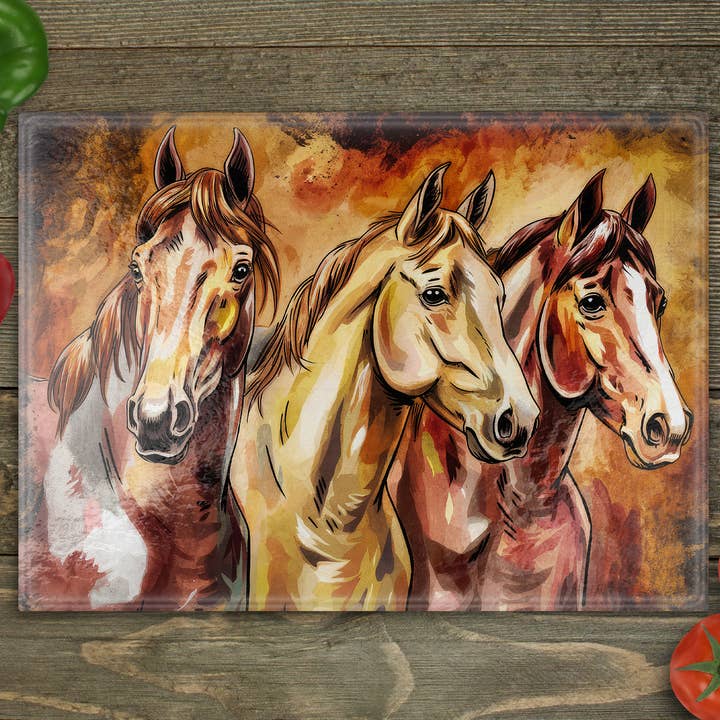 Horses Glass Cutting Board for wholesale by Beautiful Creations by Laney