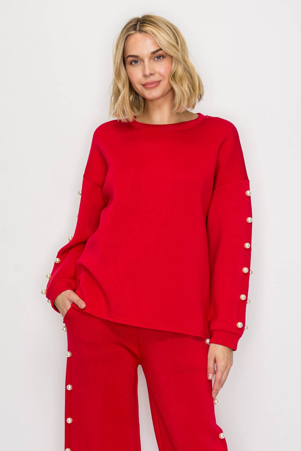 Joh Apparel - Venta al por mayor Jersey corto de punto - Mujer - Top de perlas Katri Stretch French Scuba32