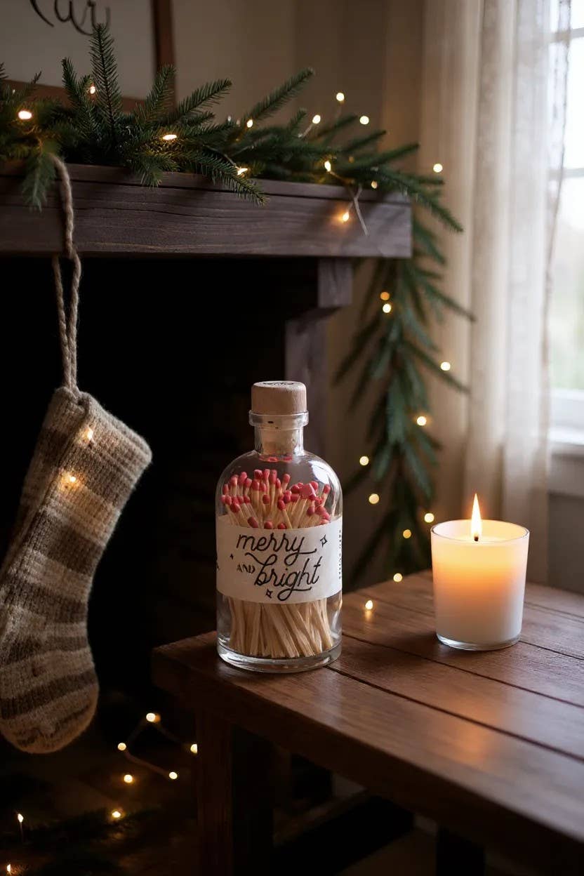 Made Market Co. - Vendita all'ingrosso Fiammifero - Fiammiferi natalizi rossi vintage Merry & Bright in bottiglia stile erboristeria