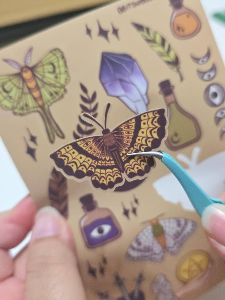 Tarot Witch Sticker Sheet | Spooky Gemstone Moths for wholesale by 8bitsweetie
