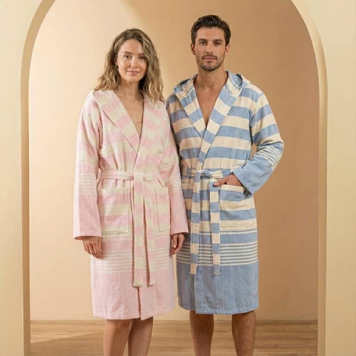 Bathrobe Turkish Cotton LightWeight Summer Hood Kimono Robe for wholesale by Kikoya
