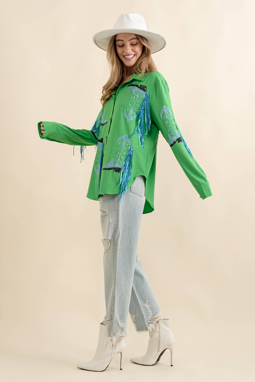 Blue B - Wholesale Button Down Shirt - Women's - 32615T - Western Cowboy Fringe Boots Shirt4