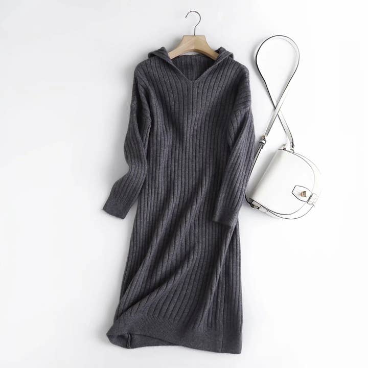 Marayn - Wholesale Dress - Women's - Korean Chic Oversized Hoodie Dress Knit Comfort