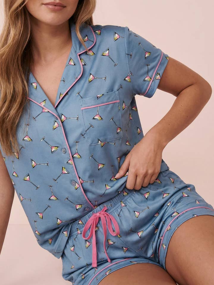 Olive Gin Martini - SS Notch Collar short set for wholesale by HAUTE AFFAIRES NYC INC