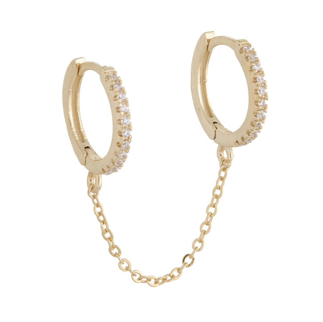 Melange Blanc - Wholesale Hoop Earrings - E128 Double Paved hoop chain earrings, single earrings0