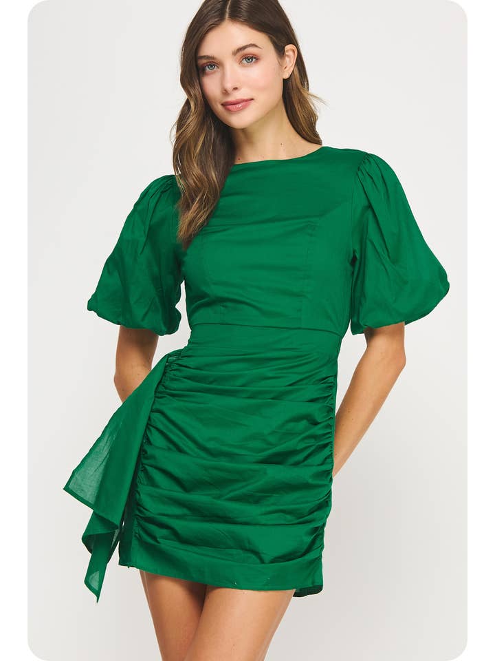 Strut & Bolt - Wholesale Dress - Women's - Ruched Short Puff Sleeve Voile Mini Dress4