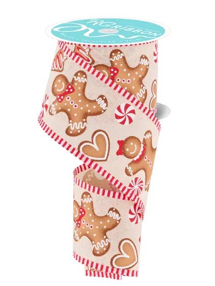 2.5" x 10yd Gingerbread/Stripe-Cream/Red/Brown-RGC8239C2 for wholesale by General Wholesale Inc