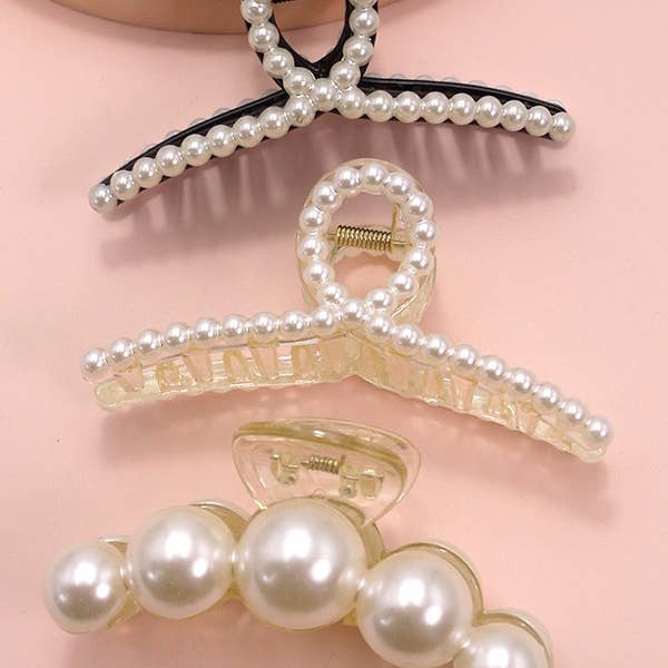 JOSSLYN by wall to wall - Wholesale Hair Clip - Women's - CLASSIC PEARL HAIR CLAW CLIPS | 40H738
