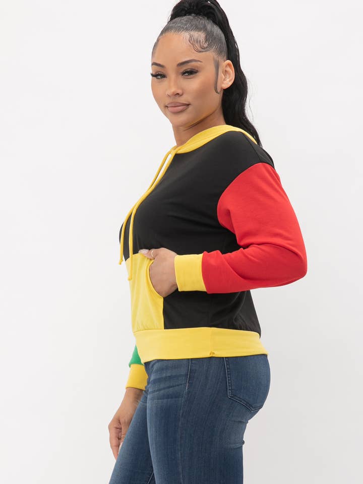 Yellow Combo Color Block Front Pocket Long Sleeve Hoodie for wholesale on Faire3