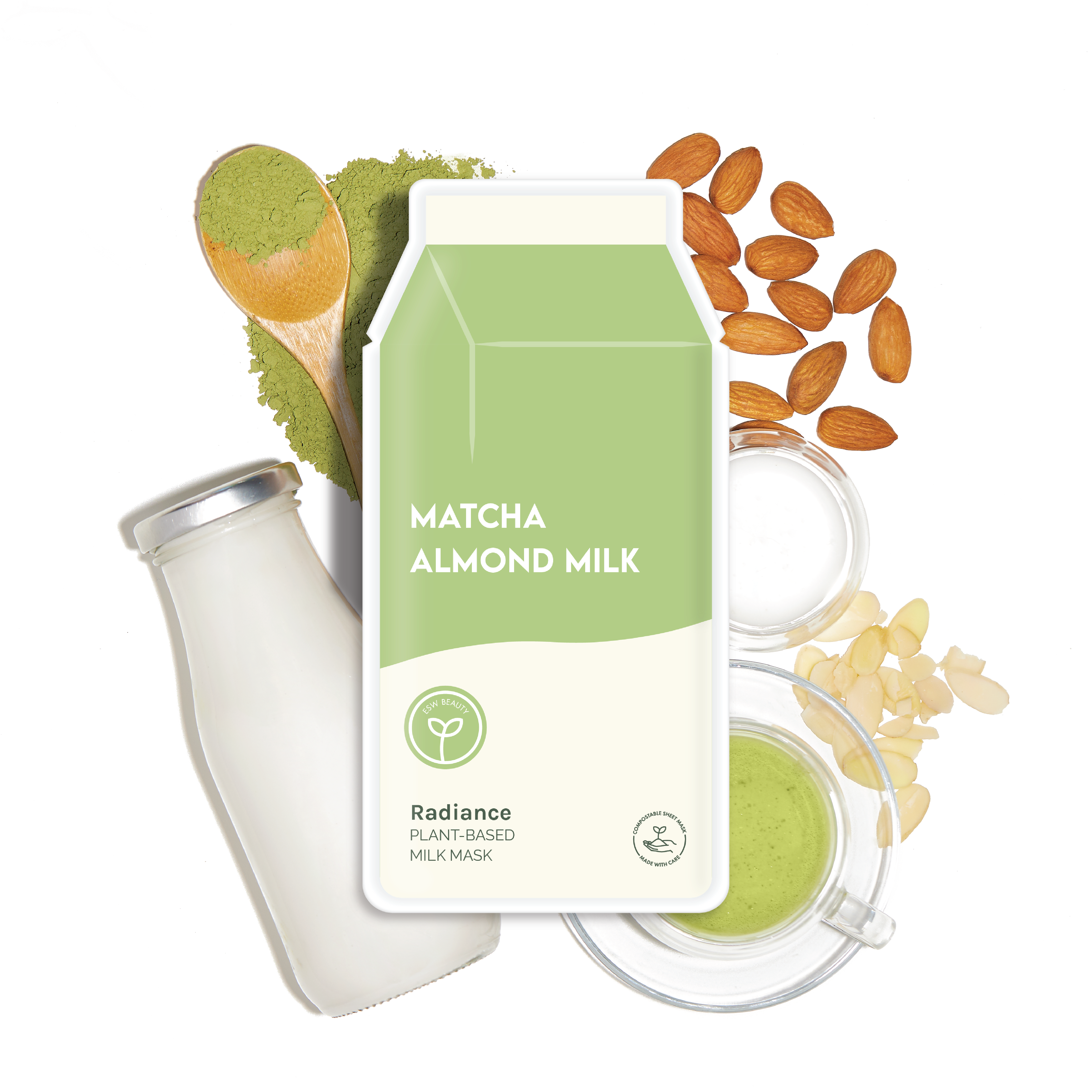 ESW Beauty - Wholesale Skincare Face Mask - Matcha Almond Milk Radiance Plant-Based Milk Sheet Mask5