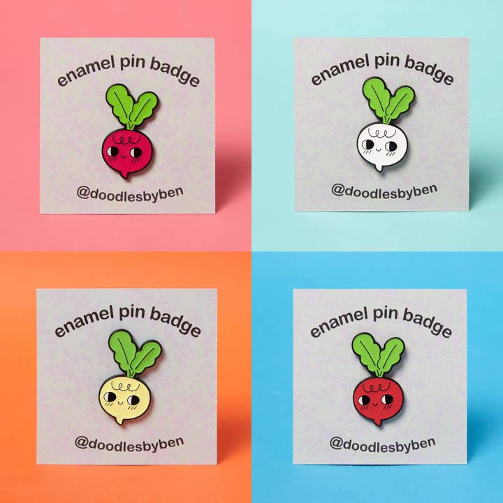 Higglebees – wholesale Lapel pin/button – Root Veg (Beet, Radish, Turnip) - Enamel Pin