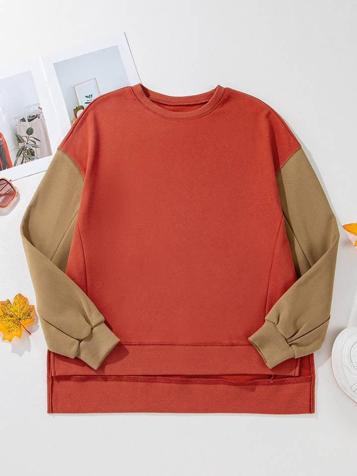 FULL TIME PURCHASE - Wholesale Sweatshirt - Women's - Two Tone Patchwork Drop Shoulder Pullover Sweatshirt11