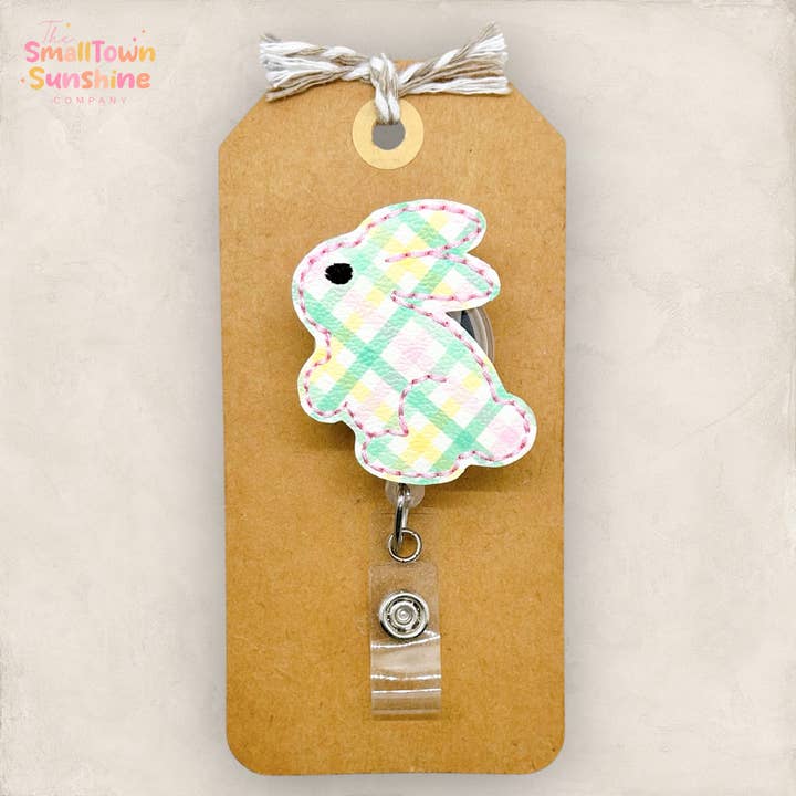 Pastel Plaid Bunny Badge Reel pour la vente par The SmallTownSunshine Company