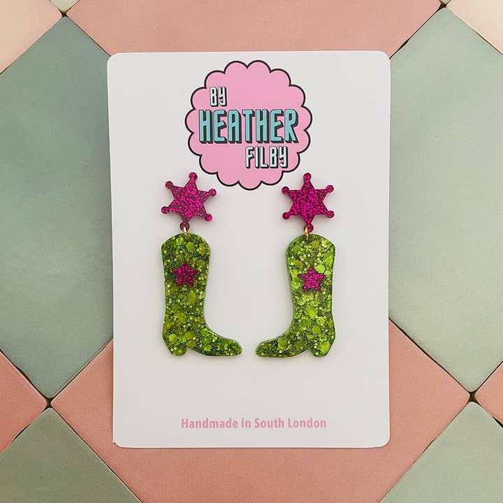 By Heather Filby - Wholesale Dangle Earrings - Cowboy Boot Glitter Earrings (MORE COLOURS) - Best Seller5