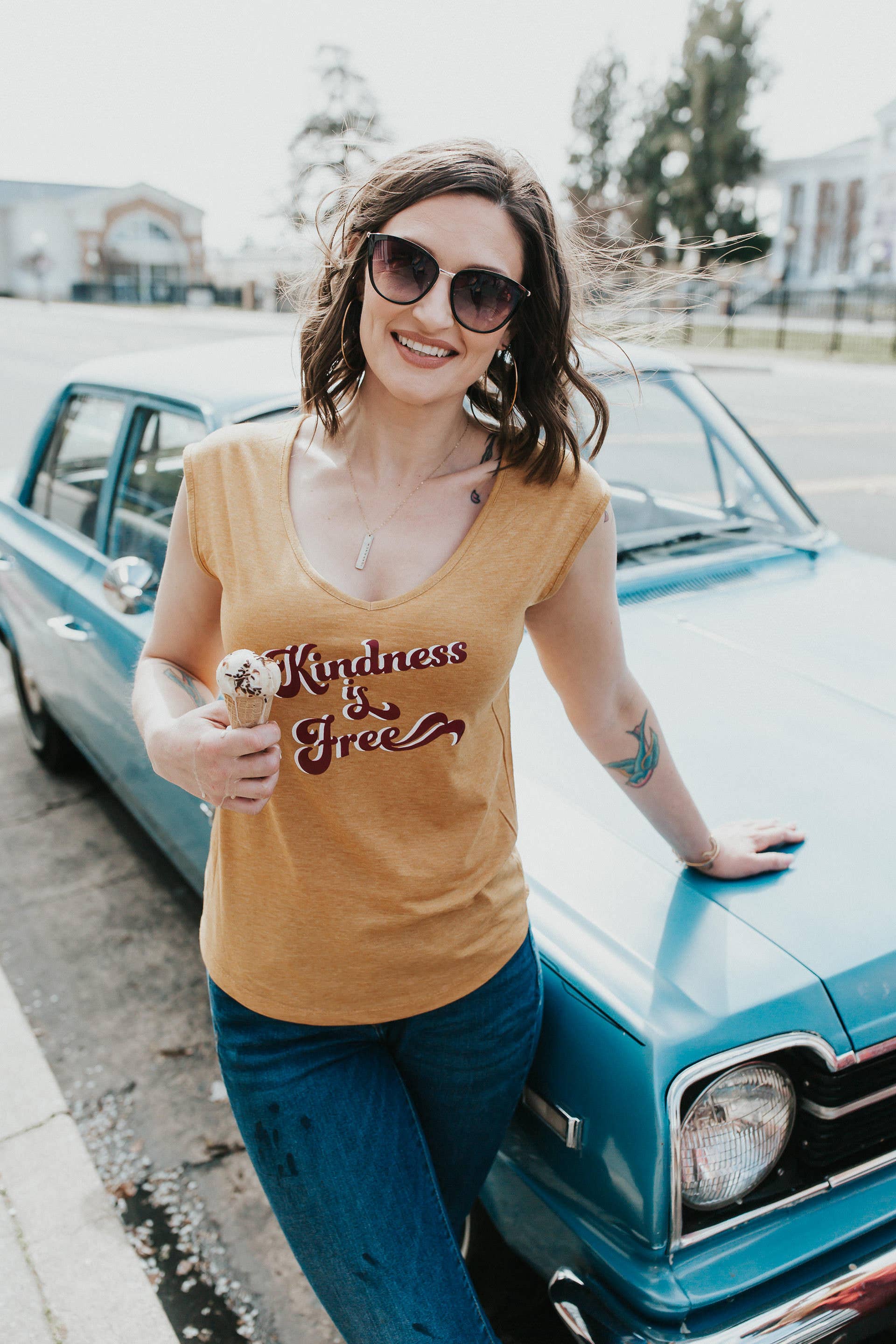 KLSD - Wholesale Screen Printed T-Shirt - Women's - Kindness is Free Cap Sleeve Tee Shirt1