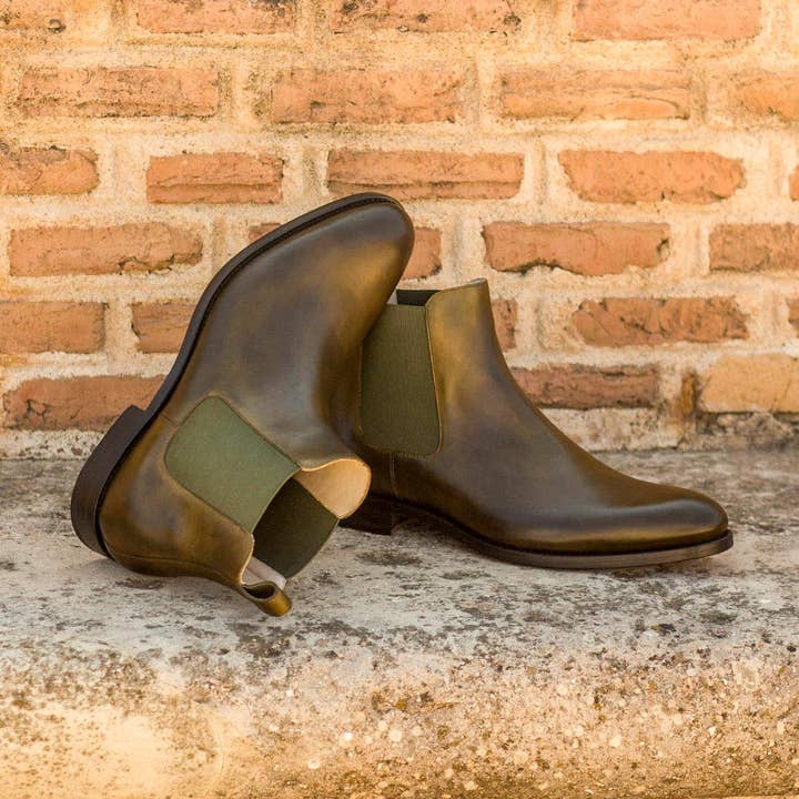 Monza Chelsea-Stiefel aus italienischem Leder für Herren in Olivgrün für den Großhandel von DapperFam