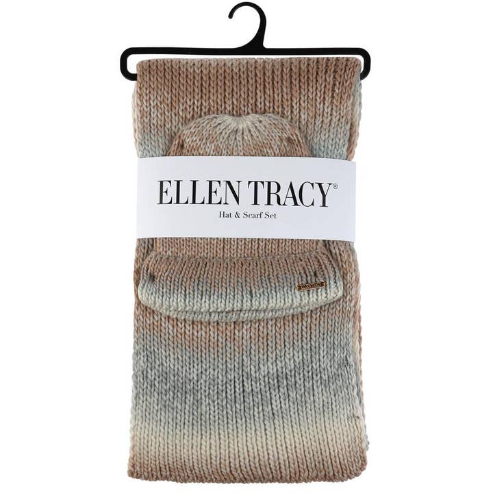 Ellen Tracy - Wholesale Beanie - Women's - Ombre Knit Beanie and Scarf Set