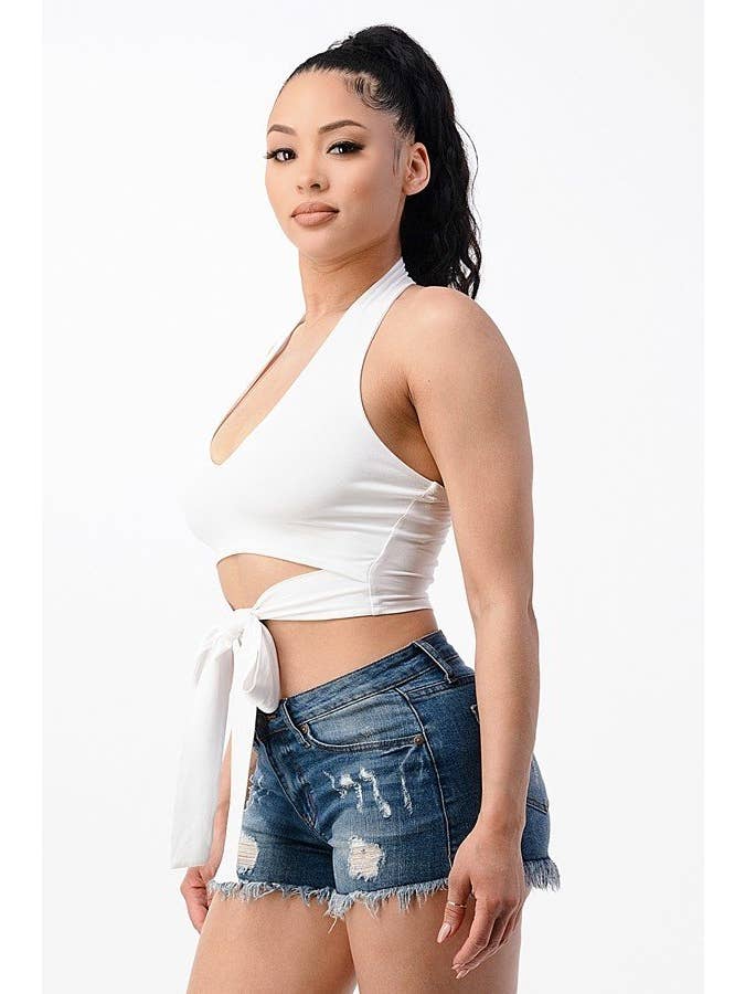 Lime All the Time - Vendita all'ingrosso Top in maglia - Donna - Crop Top con reggiseno sospeso con cravatta frontale5