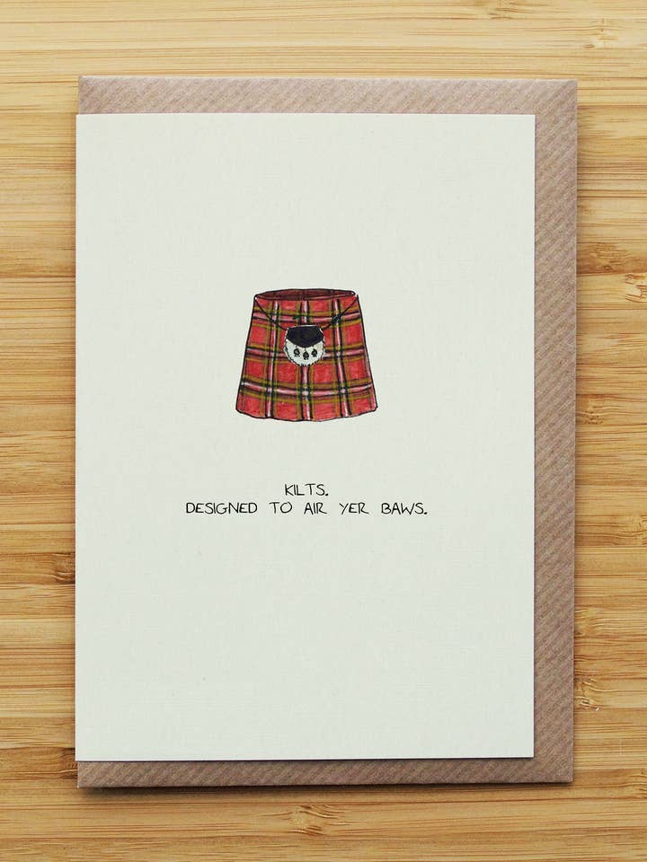 Kilts Card - Funny - Scottish - Recycled Card for wholesale by RossJDesigns