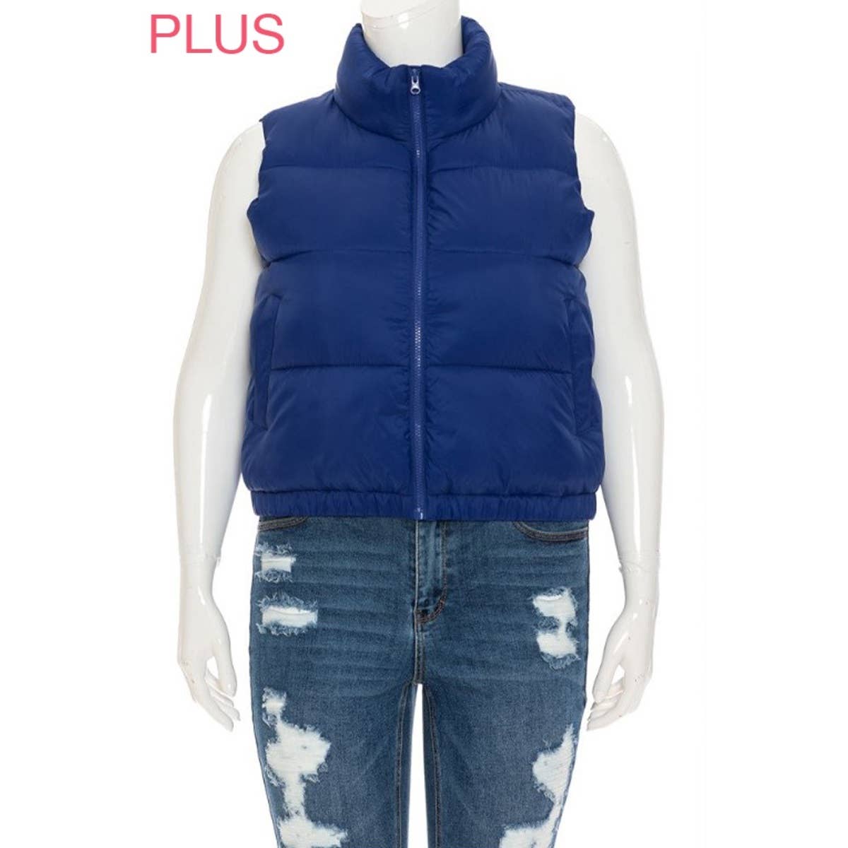 UP CLOTHING - Wholesale Outerwear Vest - Women's - PLUS Nylon High Neck Faux Down Puffer Vest4