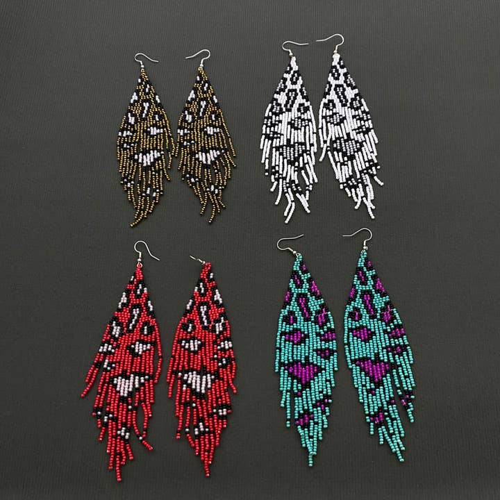 Mio Queena - Vendita all'ingrosso Orecchini con nappe - Orecchini con frange di perline a stampa leopardata - SB5