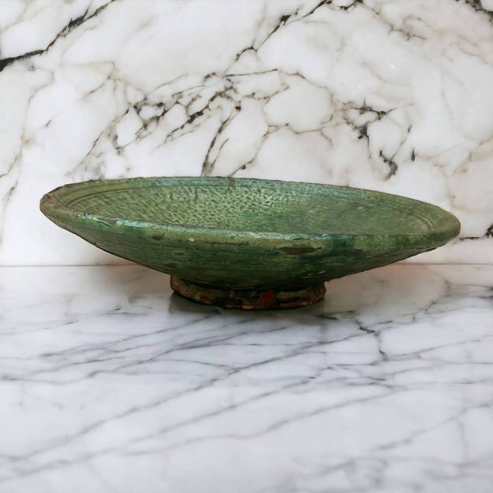 Tamegroute Plates, Handmade Plates, Plate Green Glazed Pottery, Pedestal Plate, Serving Plate, nesting Plates, Plate set handmade in Morocco for wholesale by Moroccantastics