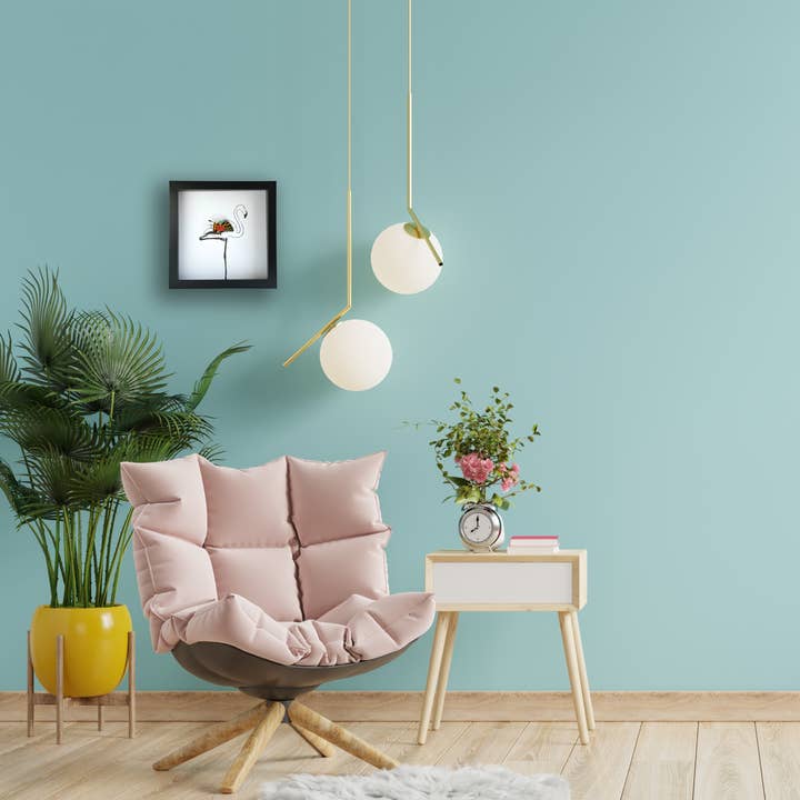 Isms - Wholesale Wall Accent - Single Flamingo Standing Framed Art with Real Butterfly Wing2