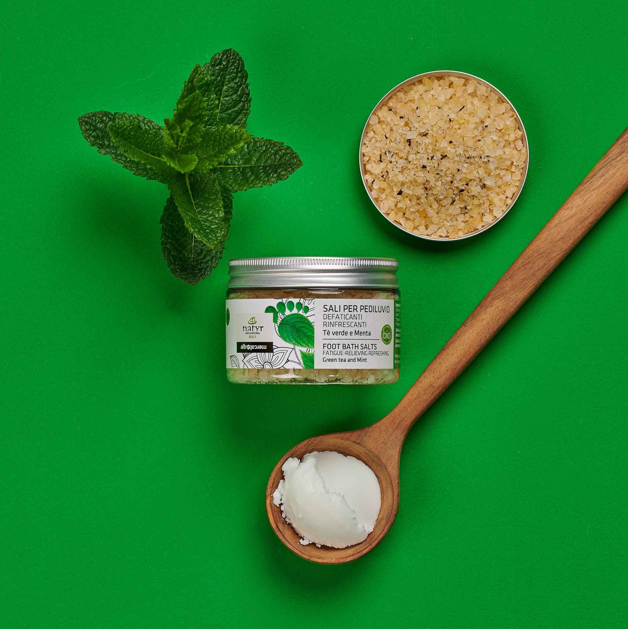 Altromercato - Wholesale Hand/Foot Soak - Foot Bath Salts - Green Tea & Mint - Organic - 150 ml1