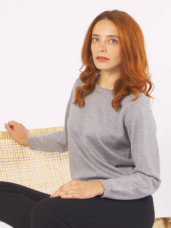 Merino Wool Long Sleeve Sweater - Medium Gray for wholesale by Achega Knitwear