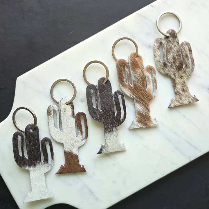 Ranchers Closet - Wholesale Keychain - Unisex - 10 pcs. Genuine Cowhide Cactus Keychain – Handmade Hair-On 1
