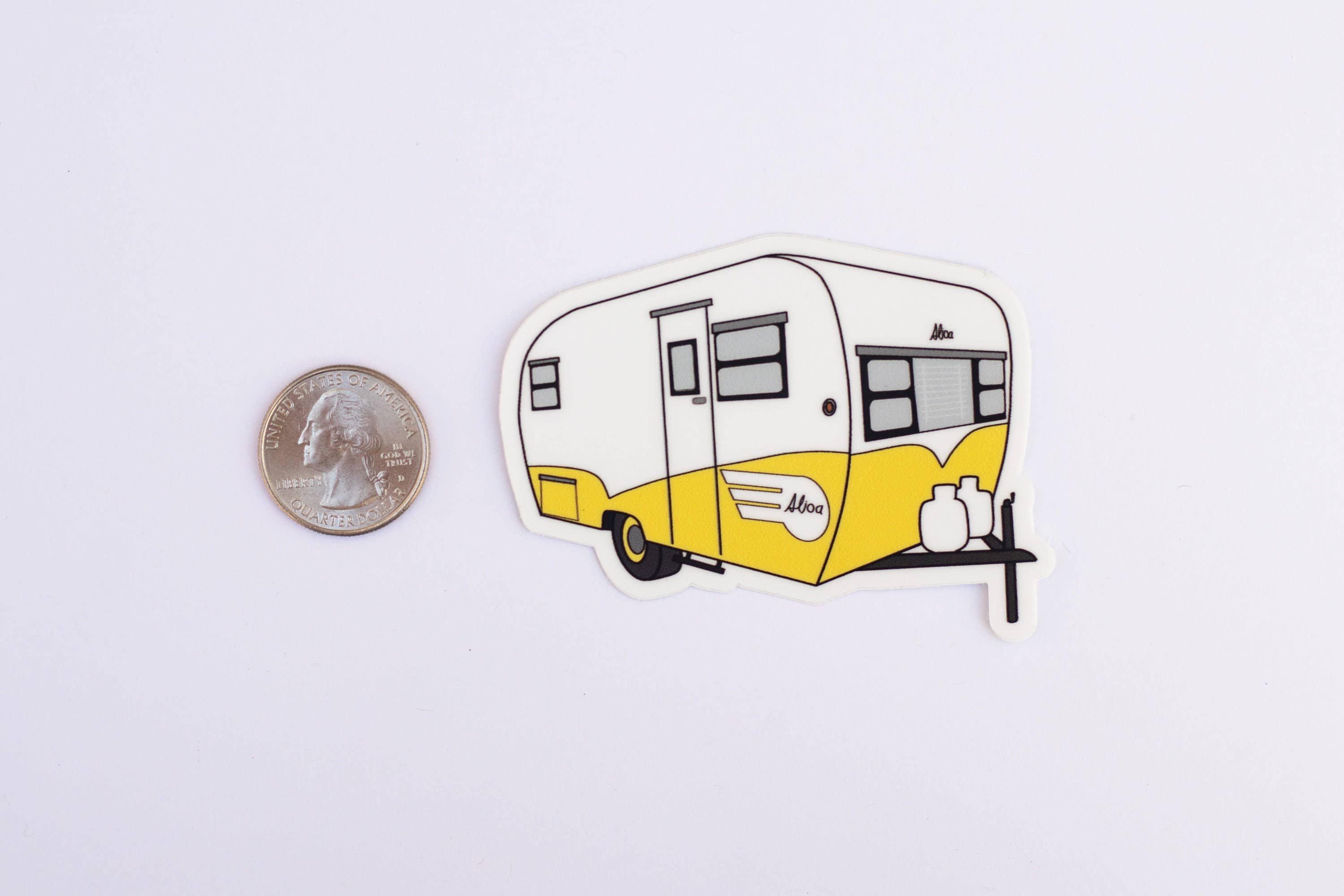 Extremely Retro - Wholesale Sticker - 1960's Yellow Aljoa Travel Trailer Sticker/Magnet4