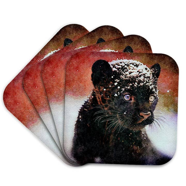3dRose - Wholesale Coasters - 3dRose, Baby Panther Image Of Watercolor Painting, Coaster7