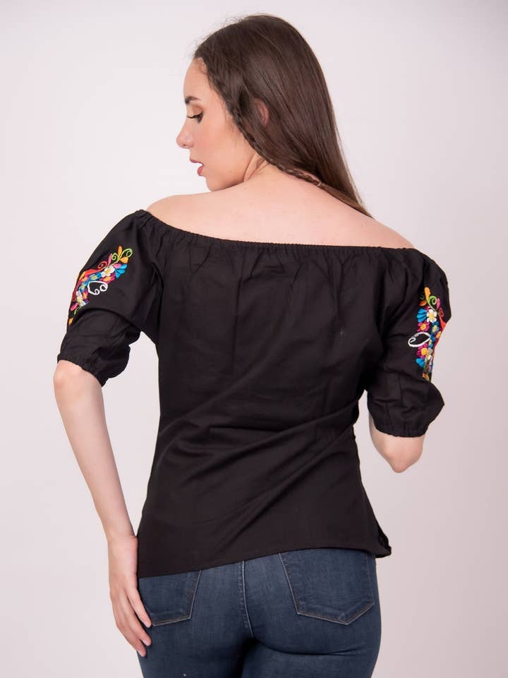 Tecali Embroidered Black Top for wholesale on Faire1