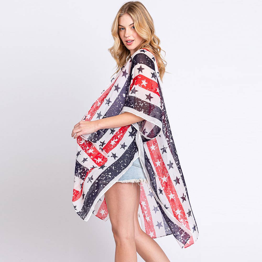 Sensibling Corp. - Wholesale Kimono - Women's - American USA Flag Star Print Kimono Poncho6