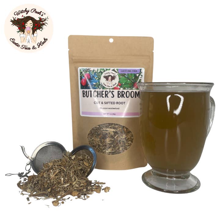 Witchy Pooh's Exotic Teas & Herbs – Engroshandel Løs te – Witchy Poohs Butcher's Broom Te, skåret og sigtet rod11