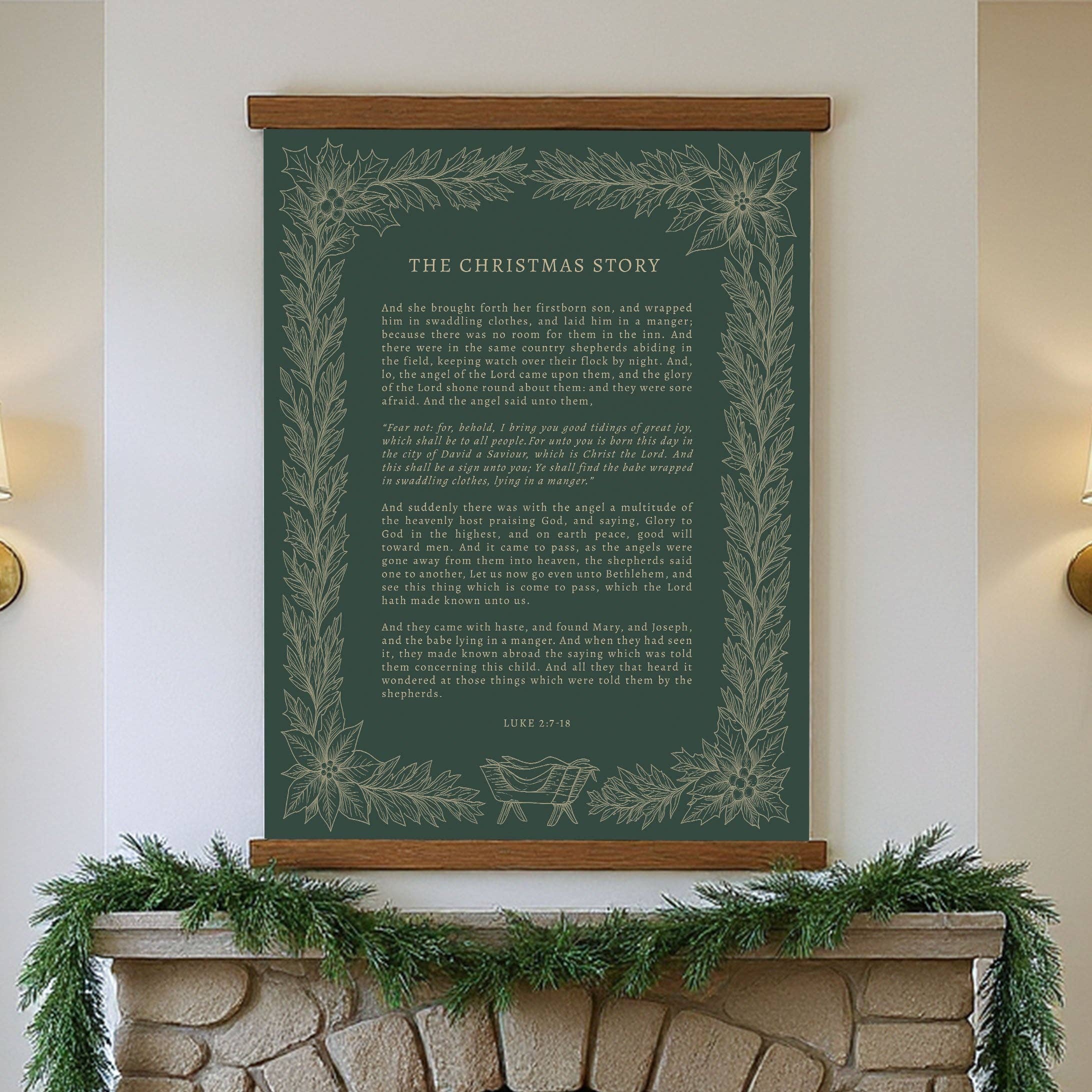 Forever Written - Wholesale Christmas Wall Art - The Christmas Story Hanging Canvas • Luke 2:7-18 Scripture Art • Christian Christmas Wall Decor • Vintage Botanical Nativity Print8