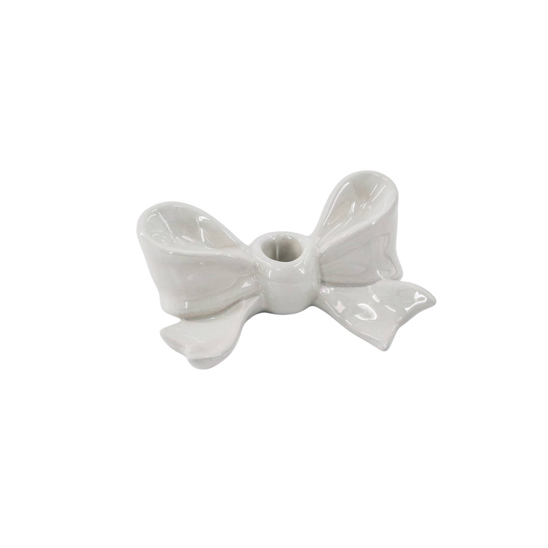 Housevitamin bv - Wholesale Candle Holder - Candle Holder- Bow- Ceramic-White- 18x9x7 cm