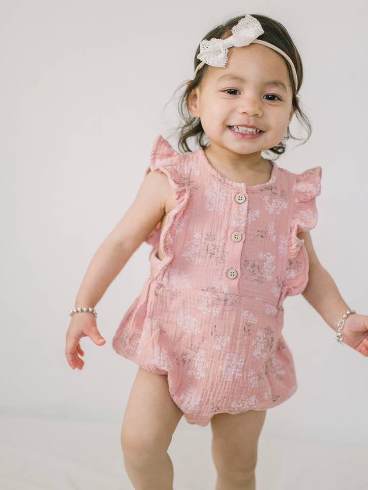 Organic Cotton Summer Romper - Blush for wholesale by Claire and Bella