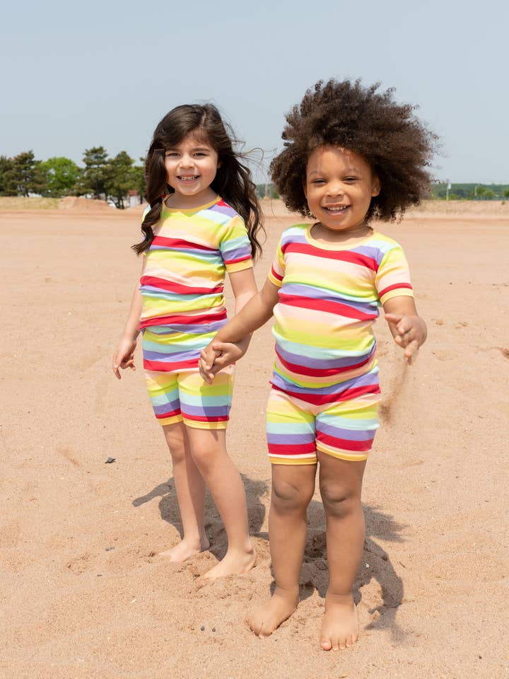 Kids Two Piece Cotton Short Pajamas Stripes for Summer for wholesale by Leveret Pajamas