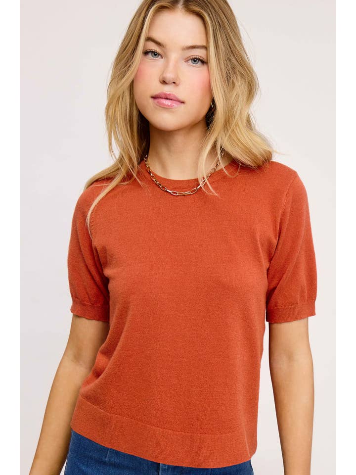 La Miel - Vente Pull en maille – femme - Haut en tricot extensible basique à manches courtes et bouffantes MCS3600