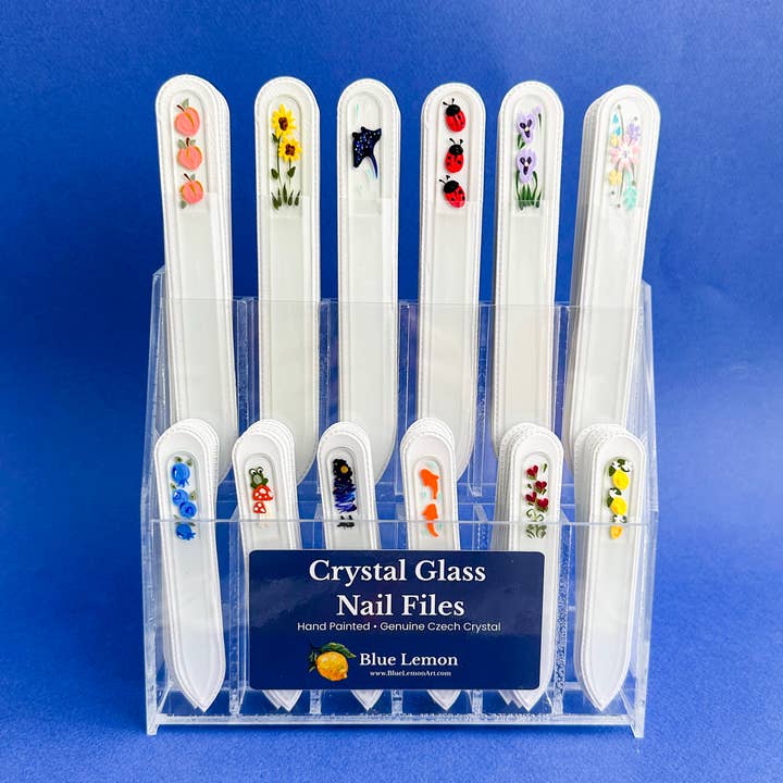 Custom Mix Set of Hand Painted Glass Nail Files - 36 ea S/M for wholesale by Blue Lemon Art
