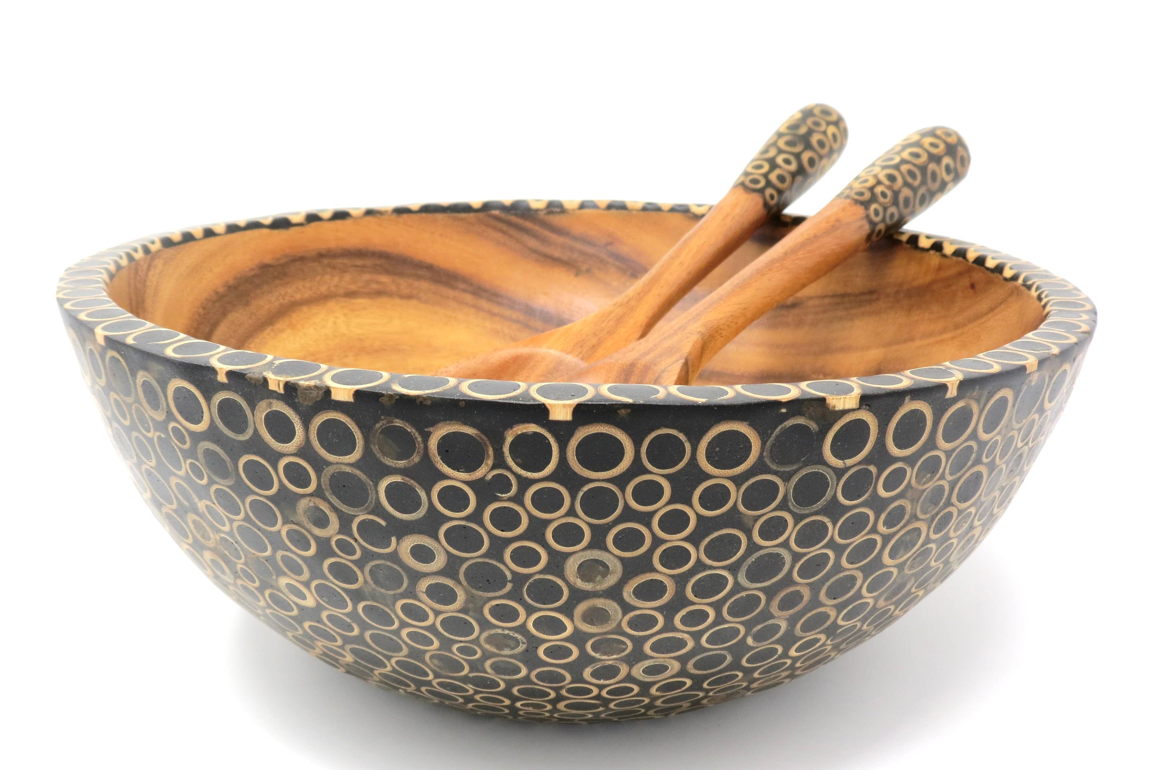 Fair Together - Vendita all'ingrosso Set di posate assortite - Cucchiai per insalata con intarsi in bambù, noce di cocco o cannella12