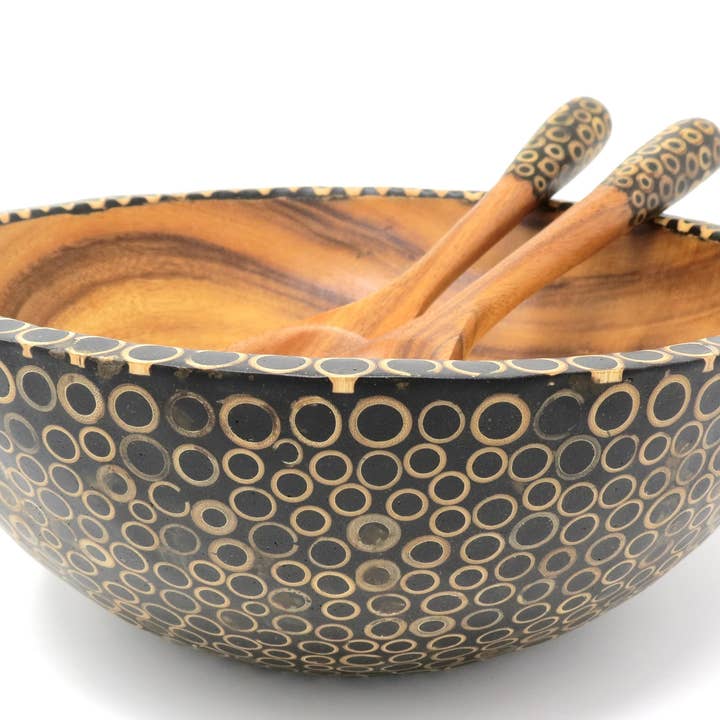 Fair Together - Vendita all'ingrosso Set di posate assortite - Cucchiai per insalata con intarsi in bambù, noce di cocco o cannella12